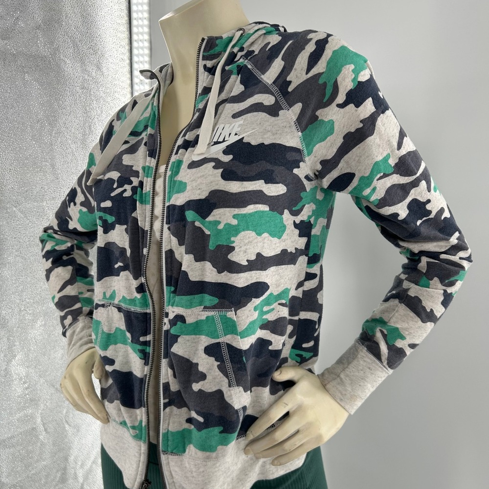 Nike‎ Women's Camo Zip Up Hoodie Small Green Black Gray Casual Athleisure